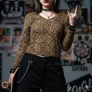 Vintage 90s Y2K Leopard Print Long Sleeve Top Lejay Sport Slinky Acetate Spandex